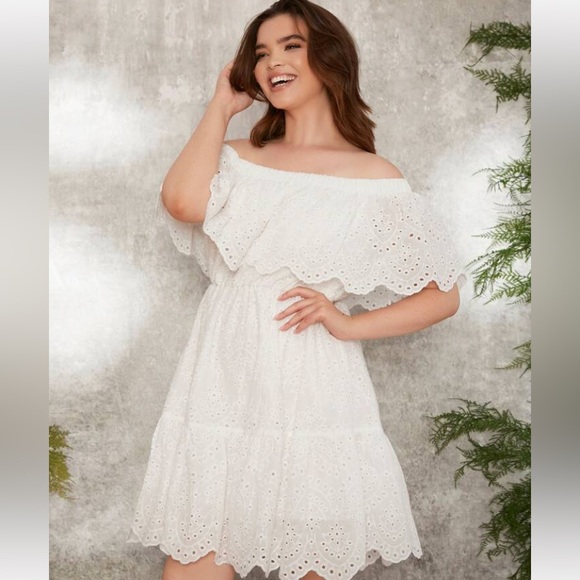 SHEIN plus woman’s off the shoulder foldover front schiffy white dress sz 1XL - Picture 11 of 16